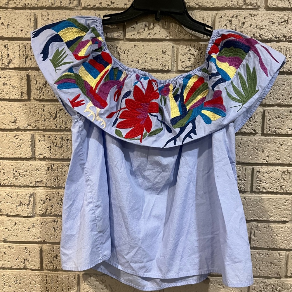 BUDDY LOVE Embroidered Multicolor Off-Shoulder Top SIZE LARGE